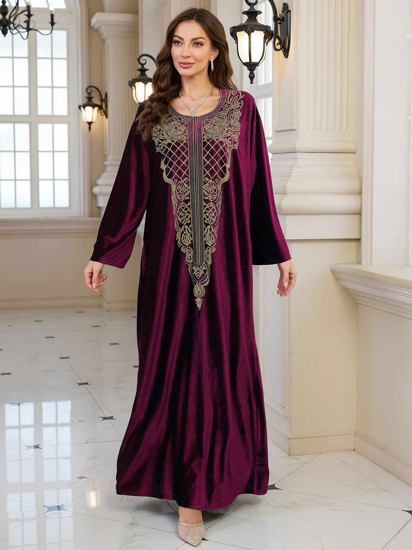 Elegant Embroidered Kaftan Dress Beach Bathing Suit Cover up Long Maxi Dress